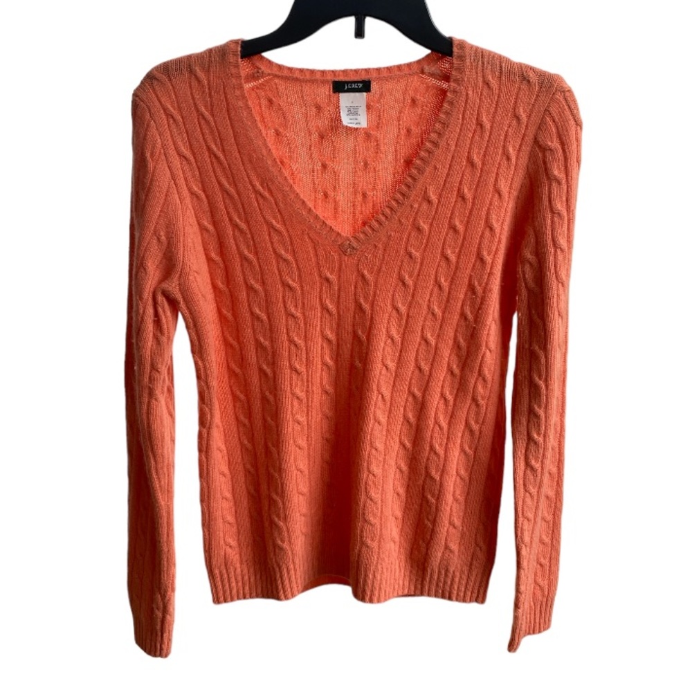 J.Crew Women’s Cable Knit V-neck sweater wool/cashmere blended size S Coral